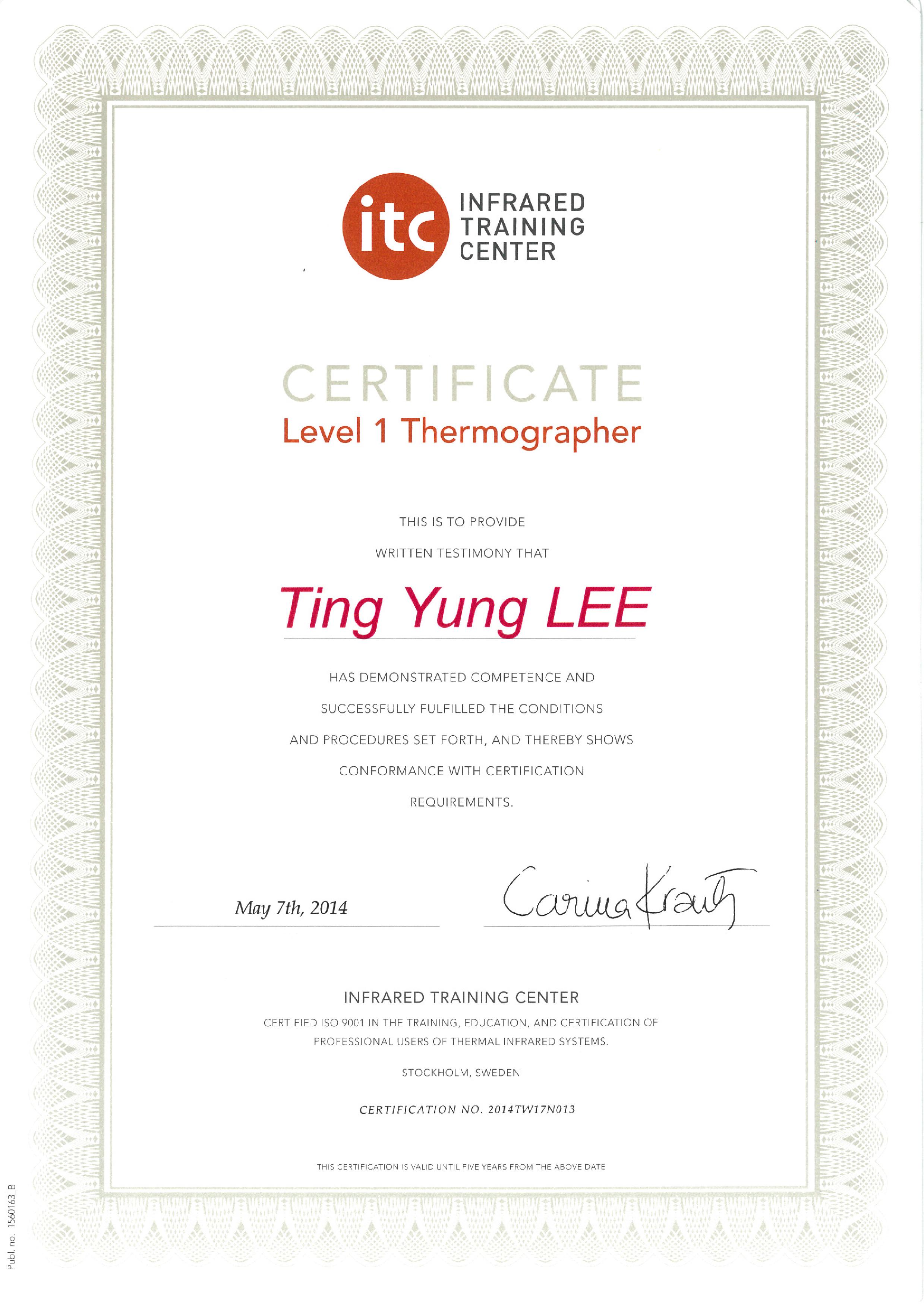 FLIR ITC 證書 熱像儀專業技術人員